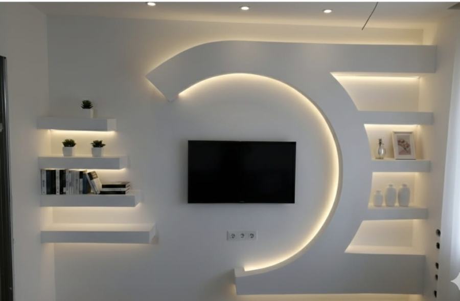 Işıklı duvar nişi ve TV arka plan ünitesi